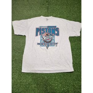 Vintage 90s Detroit Pistons T Shirt Tultex Gray Flaming Horse Head Logo NBA XL